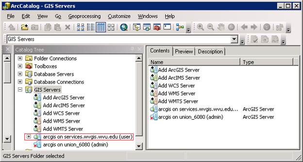 Remote server is added to ArcCatalog