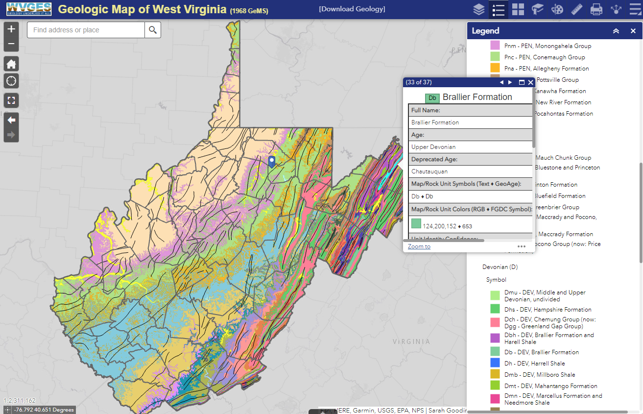 image of WV Geological Survey and Economic Survey webpage